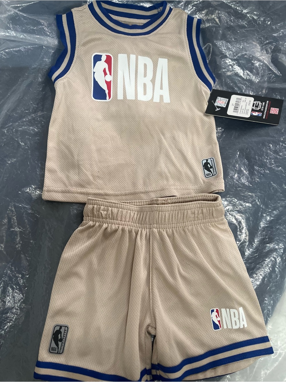 NBA Kids Beige Jersey & Shorts Set with Blue Trim